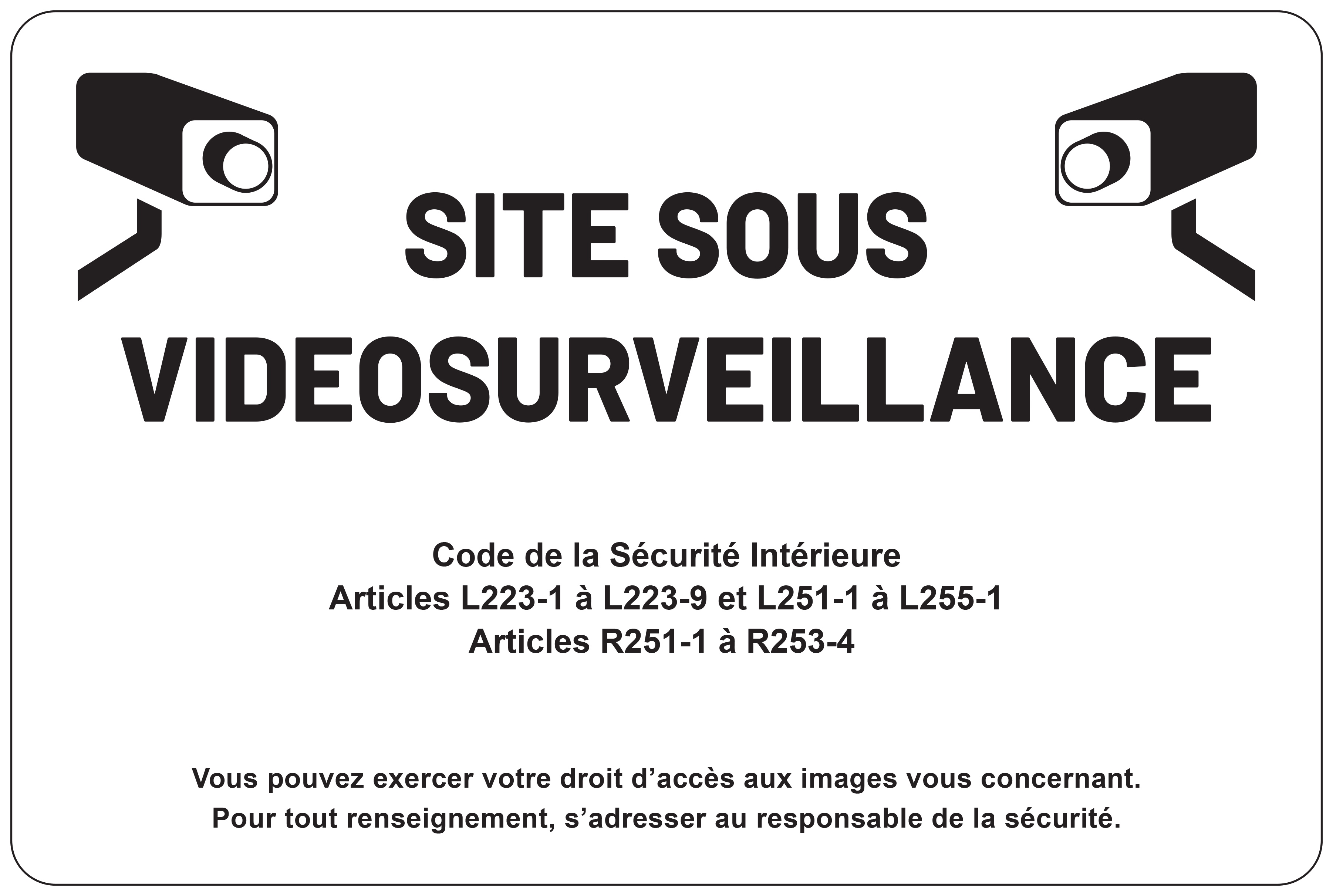 Panneau / étiquette : Site sous vidéosurveillance - Fond blanc
